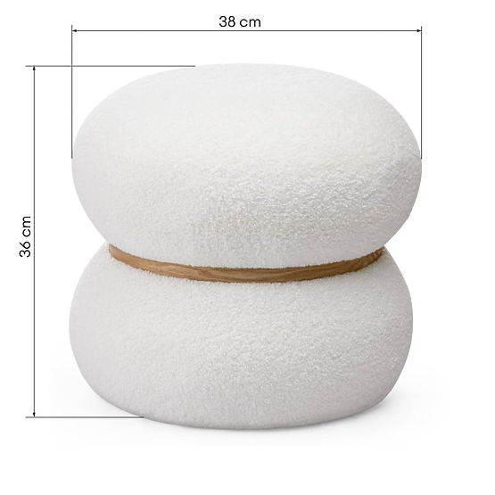 Pouf rembourré Muss, rond, blanc, bouclé