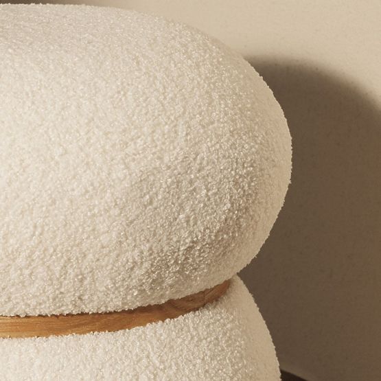 Pouf rembourré Muss, rond, blanc, bouclé