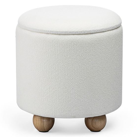 Pouf rembourré Pebble, avec espace de rangement, rond, blanc