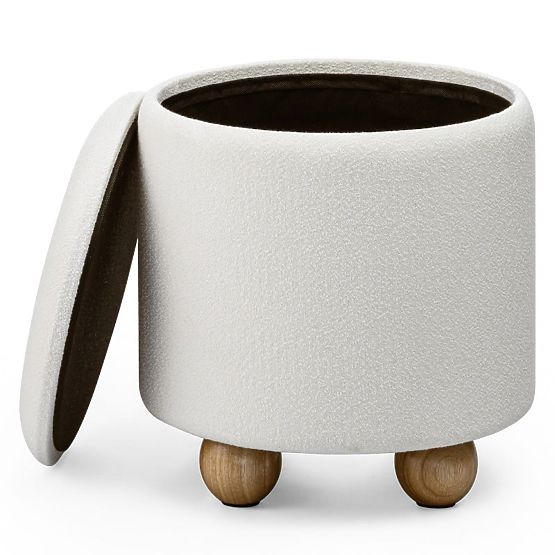 Pouf rembourré Pebble, avec espace de rangement, rond, blanc