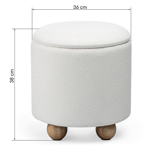 Pouf rembourré Pebble, avec espace de rangement, rond, blanc