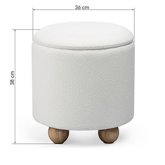 Pouf rembourré Pebble, avec espace de rangement, rond, blanc