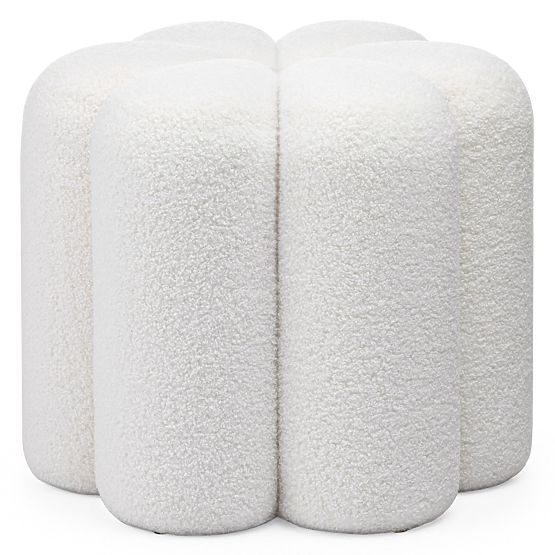 Pouf rembourré Quad, blanc, bouclé