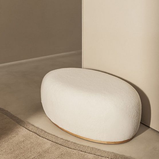 Pouf rembourré Stone, blanc, forme arrondie