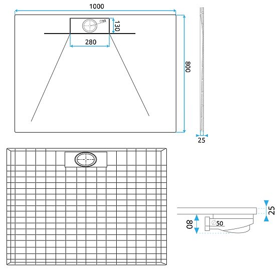 Receveur de douche Bazalt Long White 80x100
