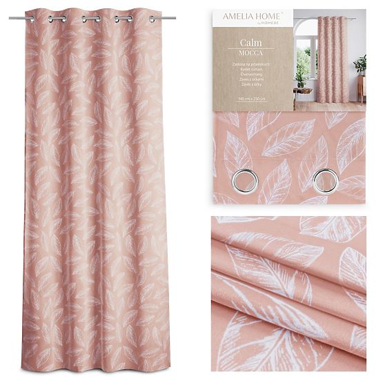 Rideau CALM couleur rose poudré motif végétal imprimé style classique œillets métalliques argentés