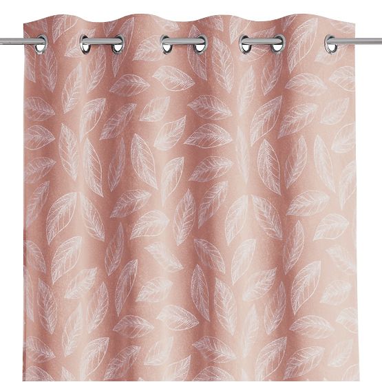 Rideau CALM couleur rose poudré motif végétal imprimé style classique œillets métalliques argentés