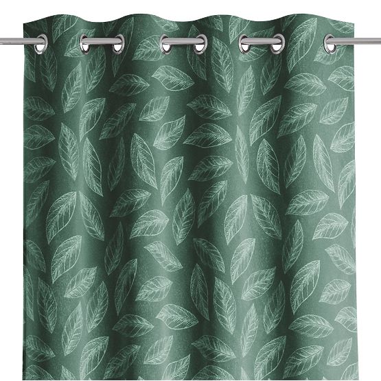 Rideau CALM couleur vert bouteille motif végétal imprimé style classique œillets métalliques argenté