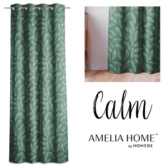 Rideau CALM couleur vert bouteille motif végétal imprimé style classique œillets métalliques argenté