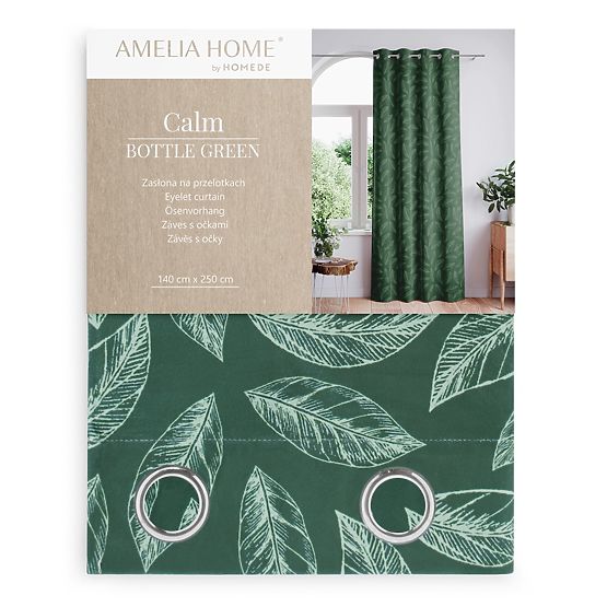Rideau CALM couleur vert bouteille motif végétal imprimé style classique œillets métalliques argenté