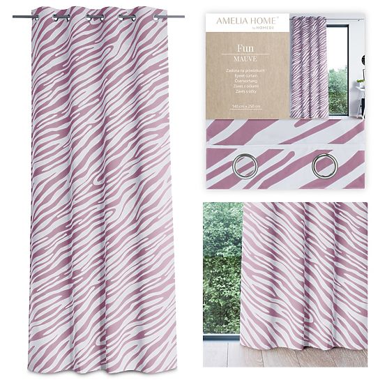 Rideau FUN couleur rose avec motif animalier style tropical œillets métalliques argentés