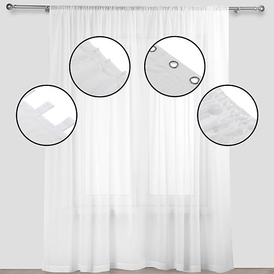 Rideau KRESZ couleur blanche style classique flex flex 5,5 cm avec double pli voile froissé 140x270