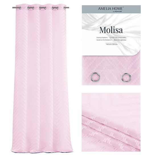 Rideau MOLISA couleur rose motif brodé boho œillets argentés voilage 140x270 ameliahome