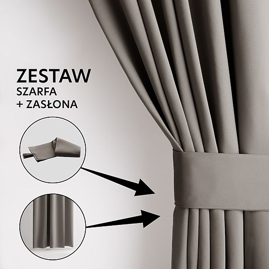 Rideau RESTILO BLACKOUT couleur beige, embrasse, style classique, bande, matériau blackout 140x