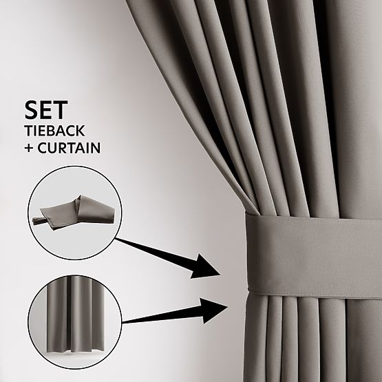 Rideau RESTILO BLACKOUT couleur beige, embrasse, style classique, bande, matériau blackout 140x