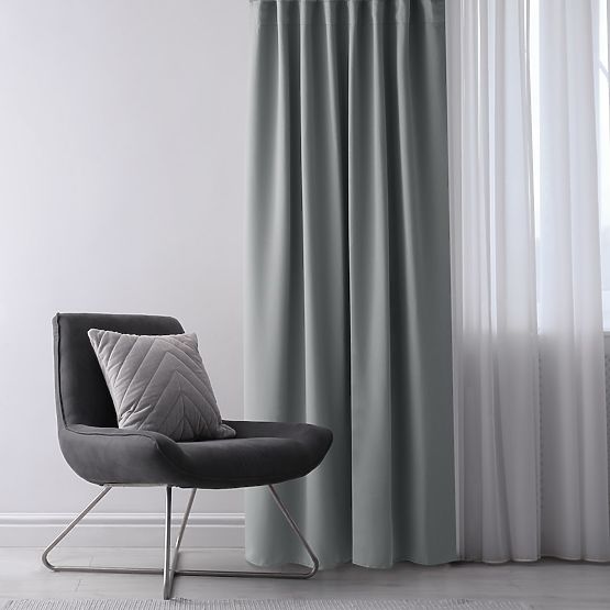 Rideau RESTILO BLACKOUT couleur gris, embrasse, style classique, œillets argentés, matériau blackout