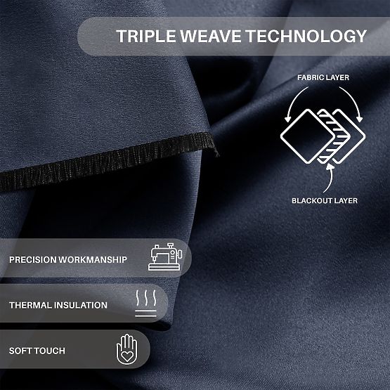 Rideau RESTILO BLACKOUT couleur indigo avec embrasse, style classique, œillets argentés, matériau bl