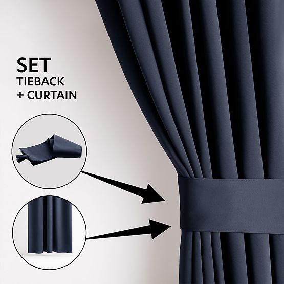 Rideau RESTILO BLACKOUT couleur indigo, style classique, œillets argentés, matériau bla