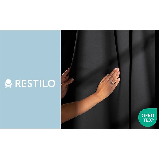 Rideau RESTILO BLACKOUT couleur noire, embrasse, style classique, œillets argentés, matériau b