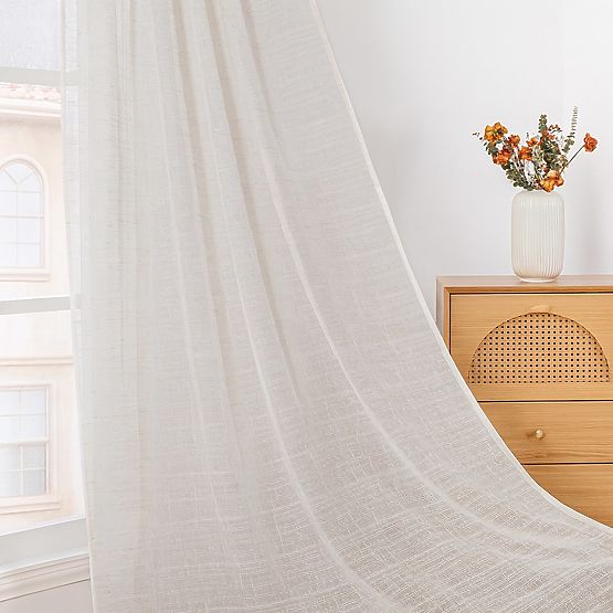 Rideau RESTILO DRIMAR couleur beige style moderne œillets argentés matériau lin, microfibre 140x270