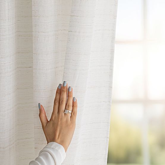 Rideau RESTILO DRIMAR couleur beige style moderne matériau lin, microfibre 140x250