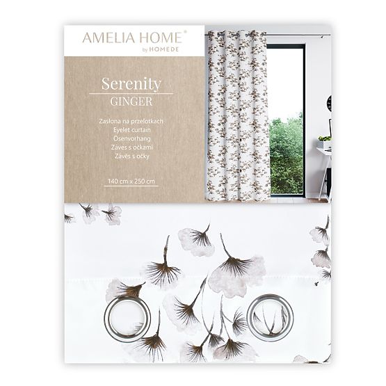 Rideau SERENITY couleur blanche motif végétal imprimé style classique œillets métalliques argentés