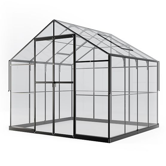 Serre de jardin ProGlass Classic Compact 7,7 m² avec base, verre trempé 4 mm, aluminium