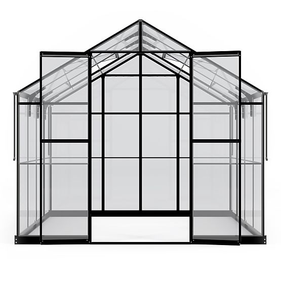 Serre de jardin ProGlass Classic Compact 7,7 m² avec base, verre trempé 4 mm, aluminium