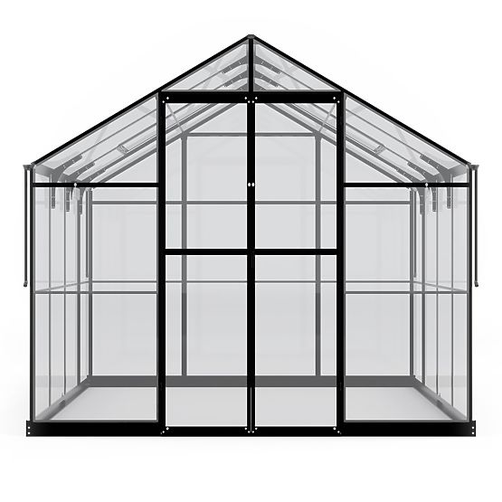 Serre de jardin ProGlass Classic Compact 7,7 m² avec base, verre trempé 4 mm, aluminium