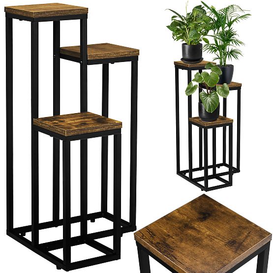 Support de fleurs noir Munir Rustic chêne vieilli