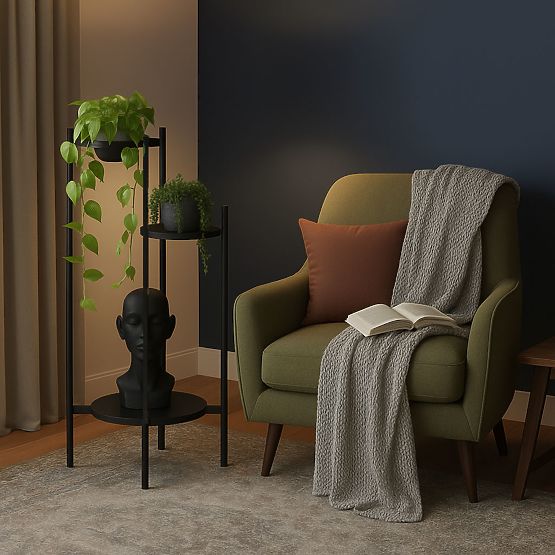 Support de fleurs, support de fleurs, décoration, 3 niveaux, noir, ModernHome