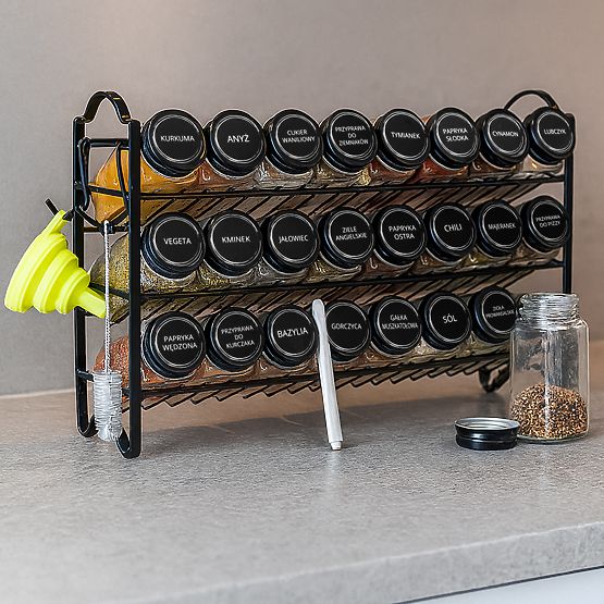 Support à épices à étages ENELDO 24 bocaux + 72 étiquettes
