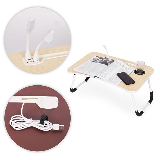 Support pliable pour ordinateur portable 60x40 cm avec lampe et ventilateur ModernHome