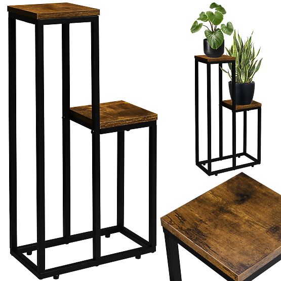 Support pour plantes noir Hazel Rustic chêne antique