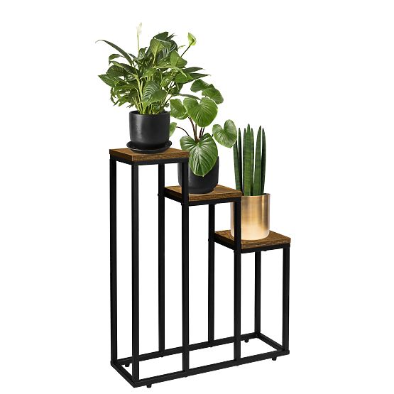Support pour plantes noir Loren Rustic chêne vieilli