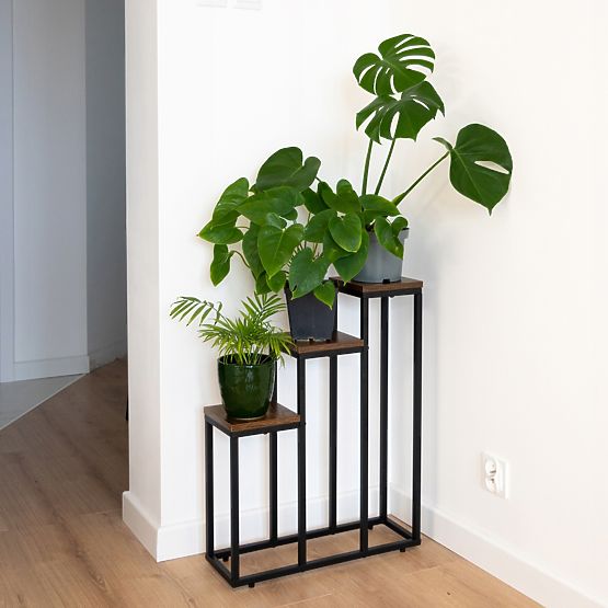 Support pour plantes noir Loren Rustic chêne vieilli