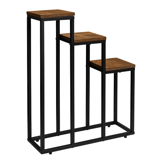 Support pour plantes noir Loren Rustic chêne vieilli