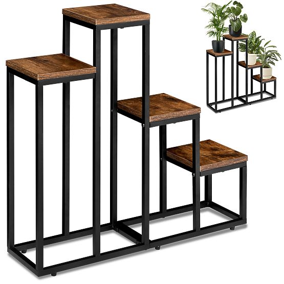 Support pour plantes noir Pallen chêne vieilli