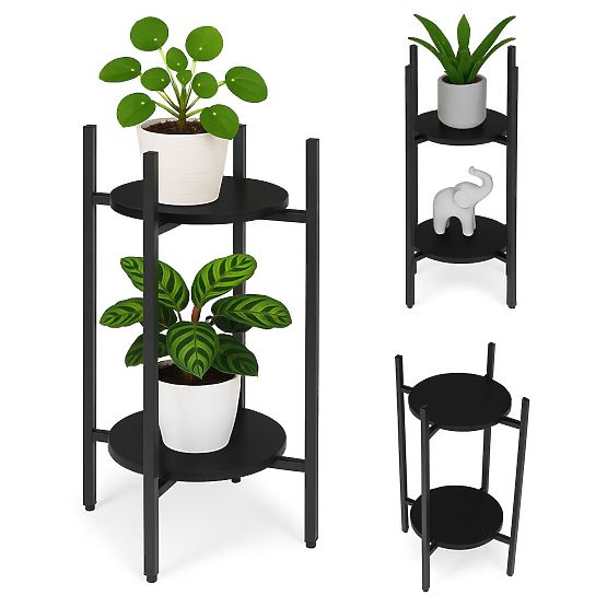 Support pour plantes, support pour plantes, décoration, 2 niveaux, noir, ModernHome