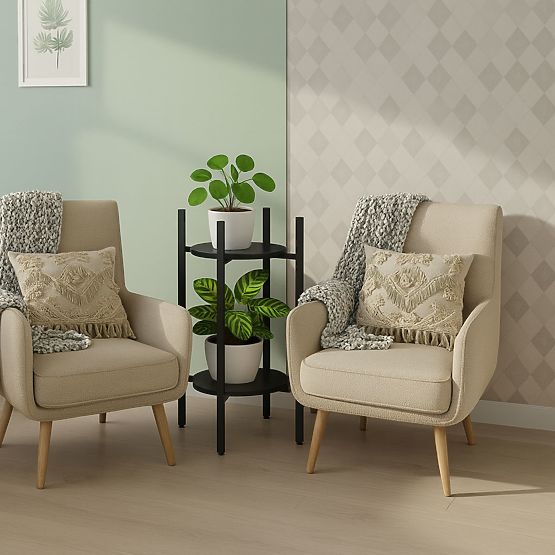 Support pour plantes, support pour plantes, décoration, 2 niveaux, noir, ModernHome