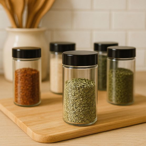 Support rotatif à épices ROTOR BLACK 20 bocaux + 72 étiquettes