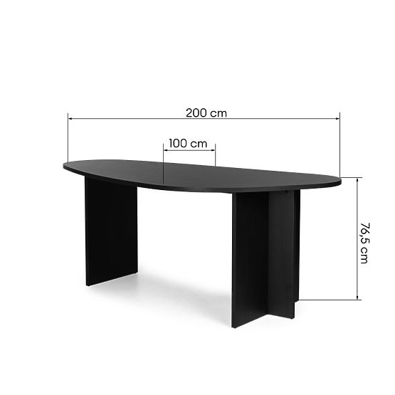 Table avec plateau irrégulier Zeva 200 cm, noir avec structure en bois