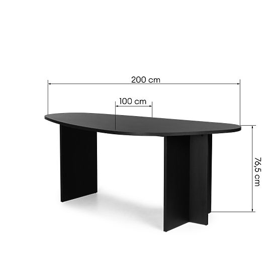 Table avec plateau irrégulier Zeva 200 cm, noir avec structure en bois