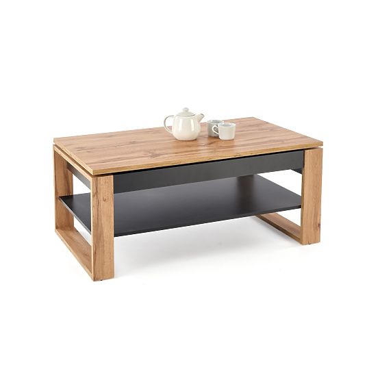 Table basse BETTY avec plateau relevable chêne artisan / noir (2p=1ks)