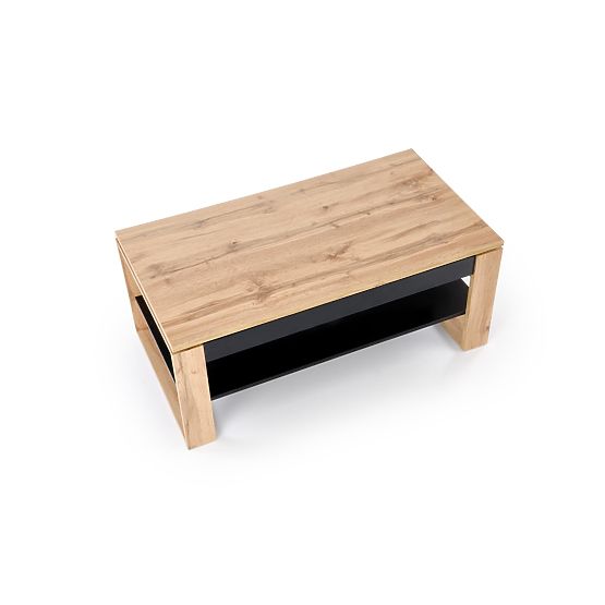 Table basse BETTY avec plateau relevable chêne artisan / noir (2p=1ks)