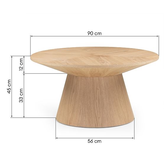 Table basse Dalarna, 90 cm, ronde, placage chêne naturel