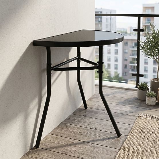 Table basse demi-circulaire en verre pour balcon, terrasse, patio noir MultiGarden