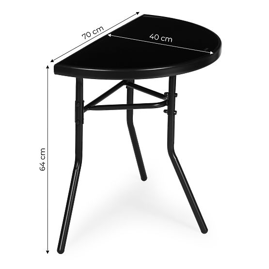 Table basse demi-circulaire en verre pour balcon, terrasse, patio noir MultiGarden