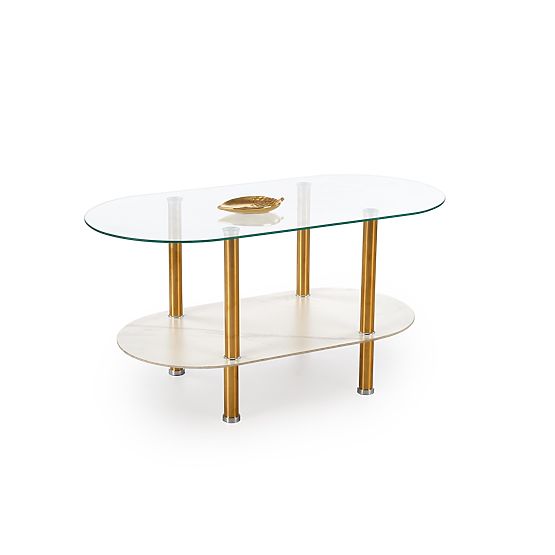 Table basse DUCAT, marbre blanc / transparent / doré (2p=1ks)
