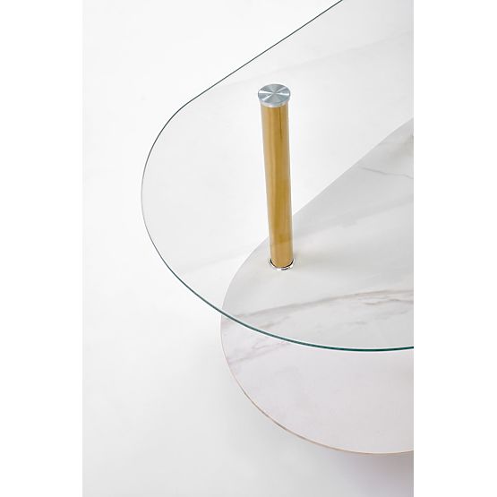 Table basse DUCAT, marbre blanc / transparent / doré (2p=1ks)